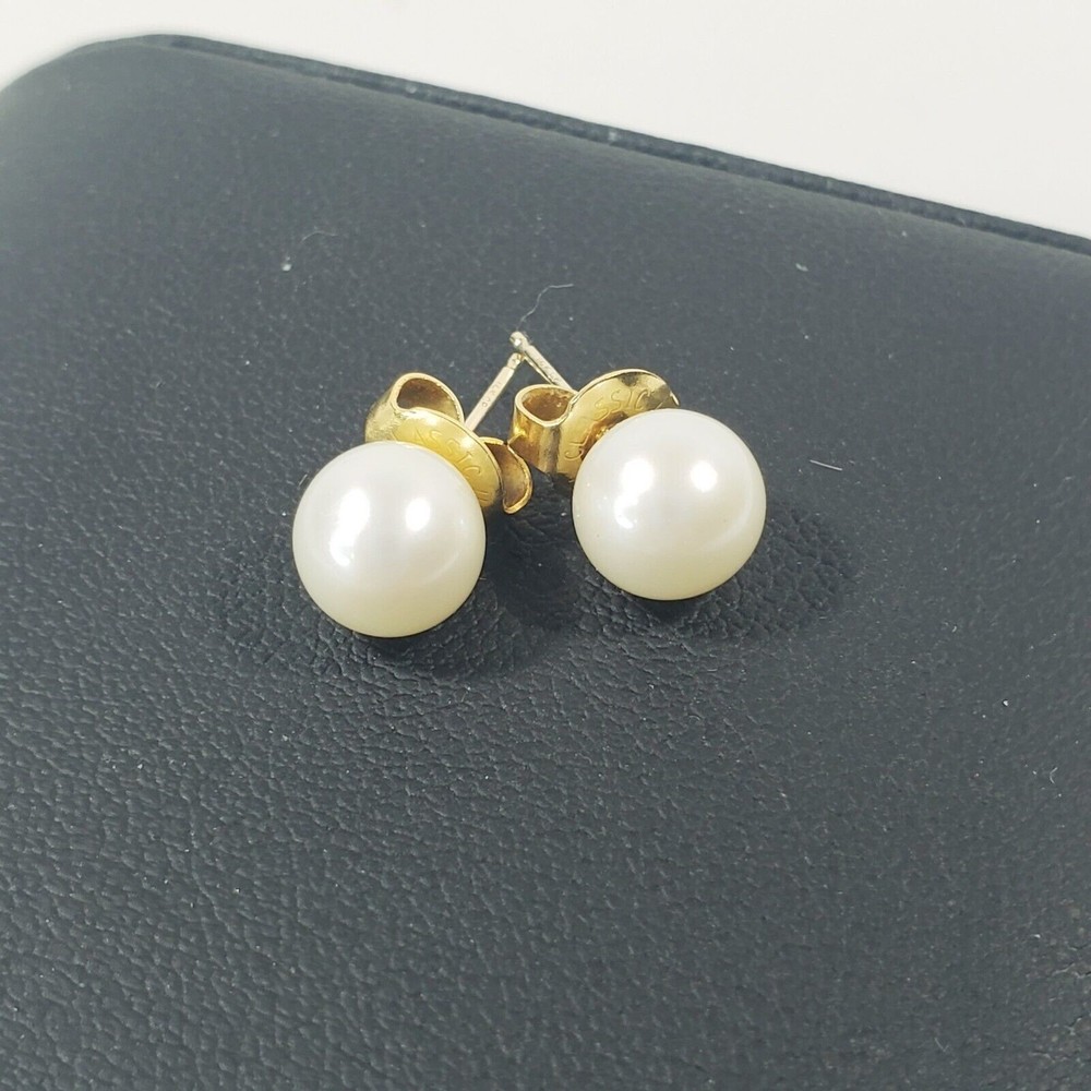 Vintage 14K Yellow Gold Plated PEARL Stud Post Pierced Earrings